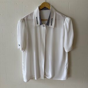 Vintage | Cottagecore Embroidered Collar Short Sleeve Blouse | Size Large
